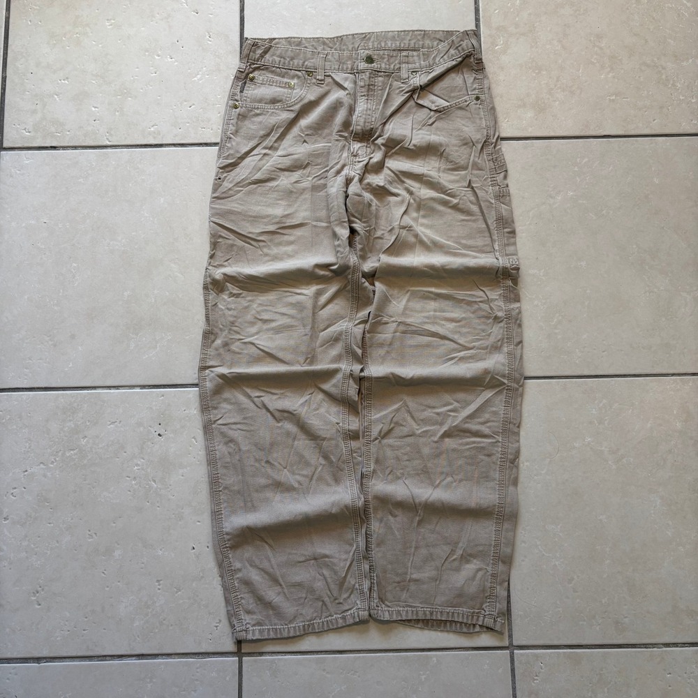 Carhartt Mens B159-GKH Loose Fit Carpenter Pants Khaki 36x34 Canvas Trousers